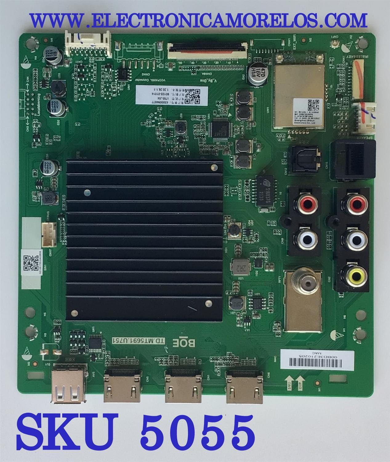 MAIN PARA SMART TV VIZIO 4K RESOLUCION (3840 x 2160) UHD CON HDR / NUMERO DE PARTE 60103-01014 / TD.MT5691.U751 / 4300094667 / N21081723-0A02659 / 00BD3E210205 / PANEL BOEI750WQ1 / DISPLAY HV750QUB-F91 / MODELO V755-J04 LBNFE5